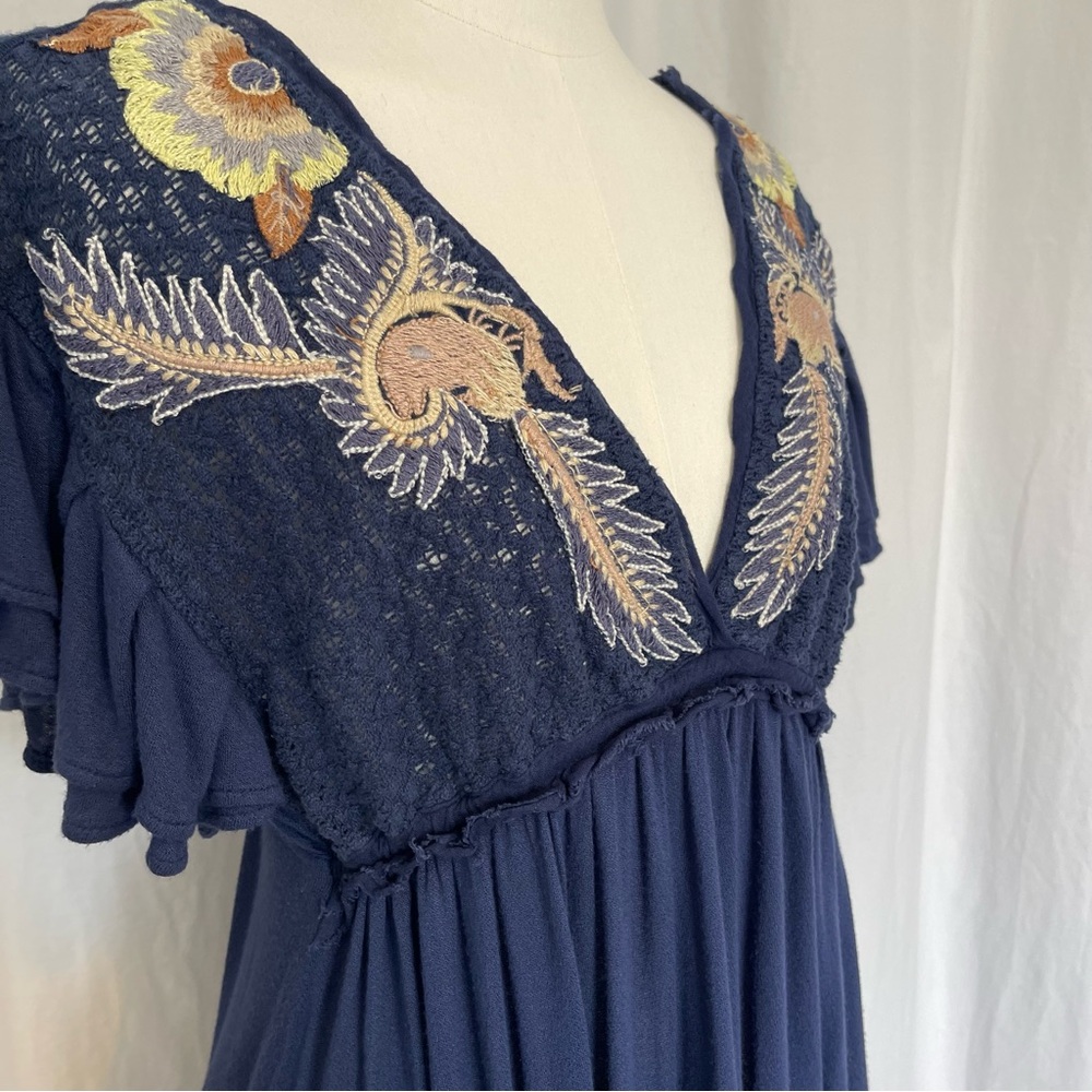 Free People XS Fiesta Nueva Floral Embroidered High Low Plunge Neck Top